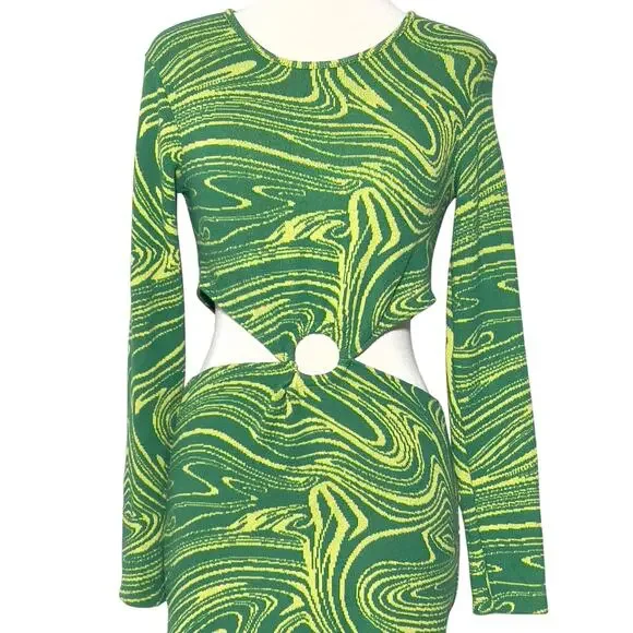 Zara Green Cut Out Jacquard Mini Dress SZ L - Picture 3 of 10
